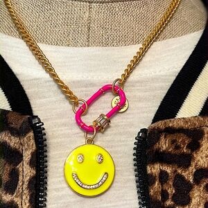 Karli Buxton Gold Curb Necklace with Yellow Smiley Pendant